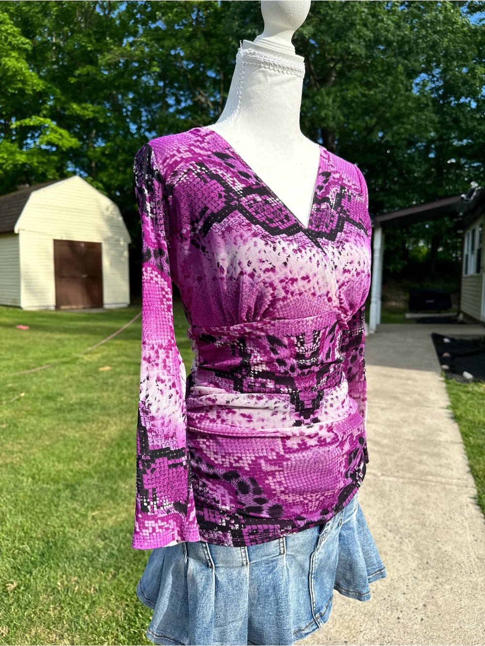 INC International Concepts Purple Snake-Print V-Neck Wrap Top